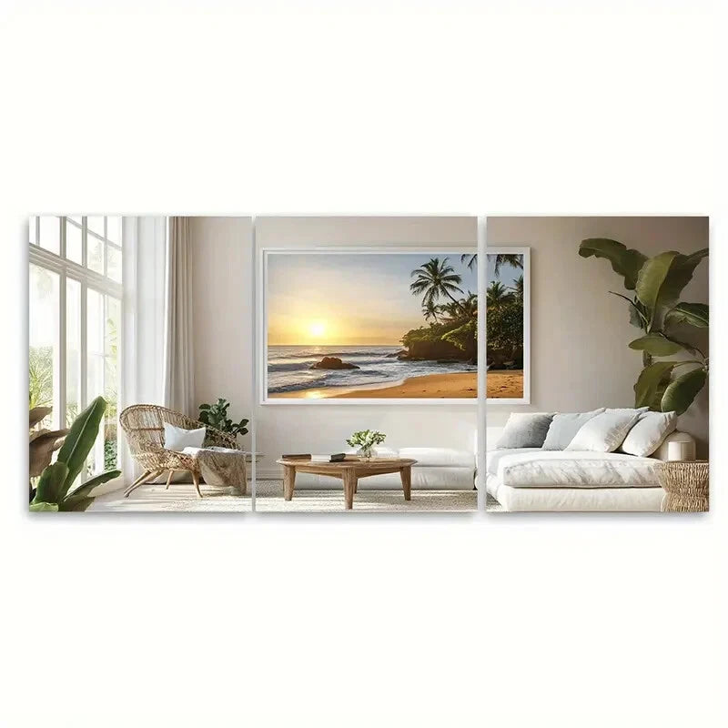 3pcs Serene Beach Sunset Scenes with Palm Trees Metal Print Ready to Hang Art