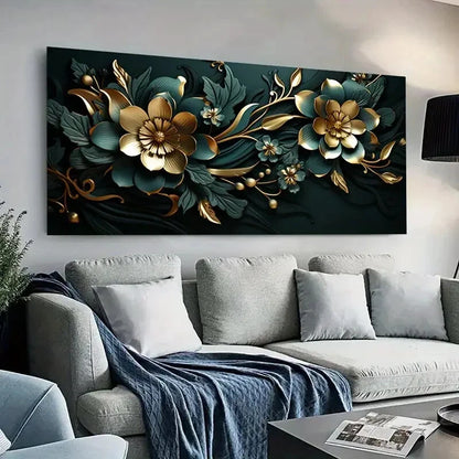 Modern Green with Flowers wall canvas office home room framed 120x60cm
