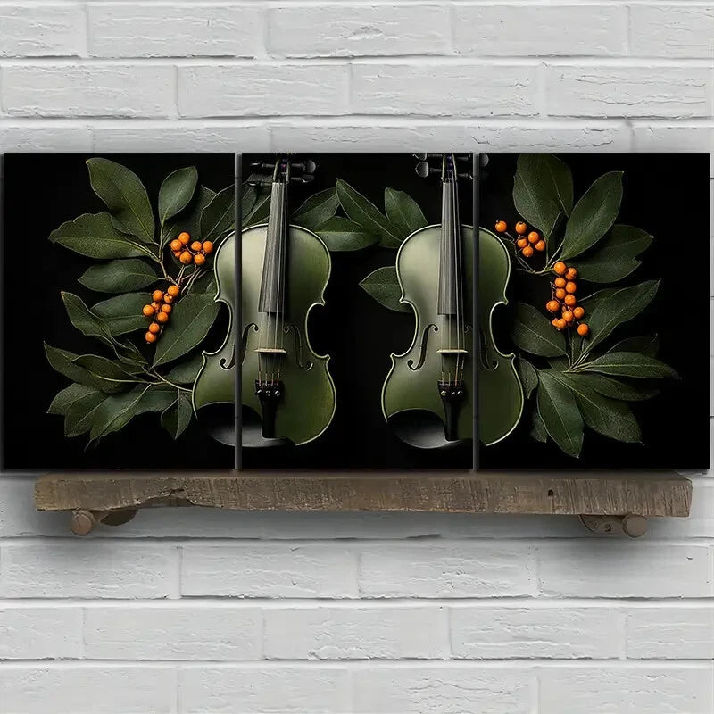 3pcs Chic Cello Trio Music Guitar Orange Fruits Metal Print Ready to Hang Art