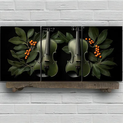 3pcs Chic Cello Trio Music Guitar Orange Fruits Metal Print Ready to Hang Art