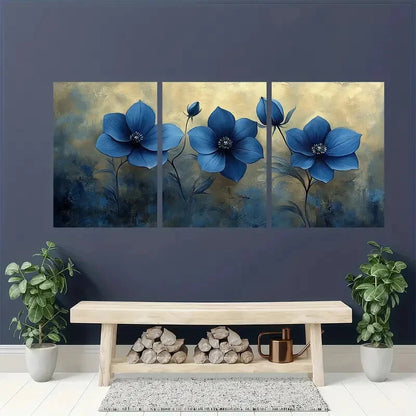 3pcs Elegant Blue Bellflower Serene Floral Metal Print Ready to Hang Art