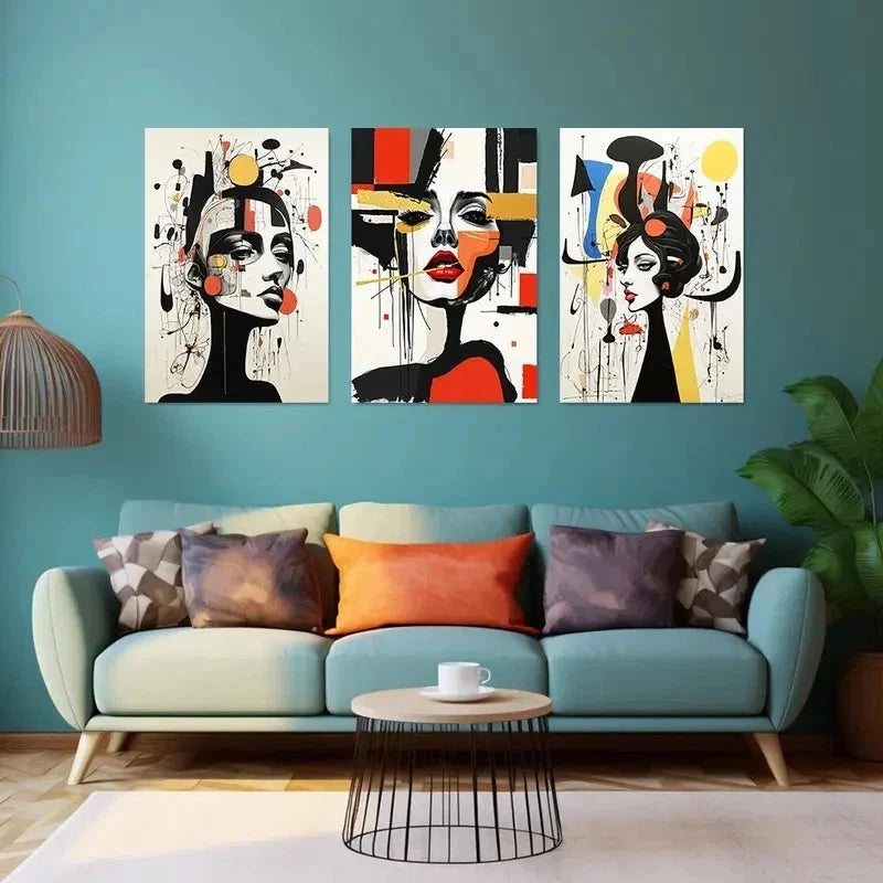 3pcs Bold Geometric Design  Wall Art Set Canvas Framed 40x60cm - High Quality Print 100% Australian Made Wall Canvas Ready to Hang