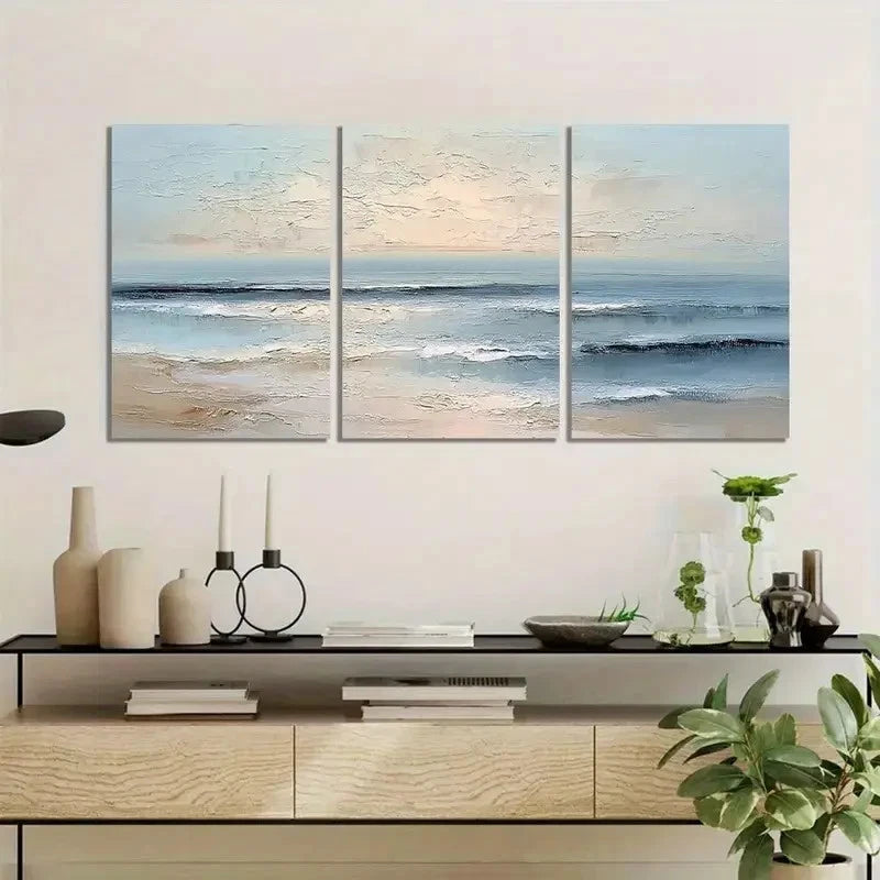 3pcs Beach And Ocean Abstract Painting Metal Print Ready to Hang Art