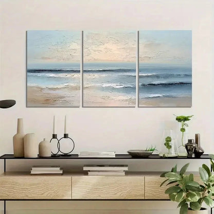 3pcs Beach And Ocean Abstract Painting Metal Print Ready to Hang Art