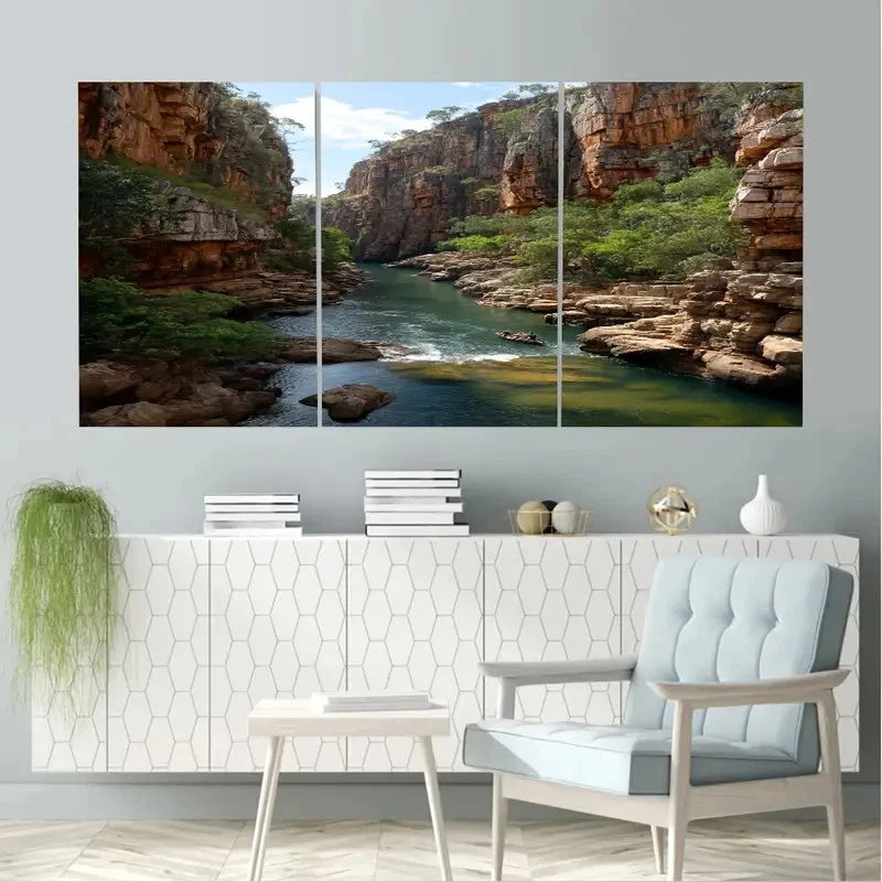 3pcs Beautiful Nitmiluk Canyon, Australia Wall Art Set Canvas Framed 50x70cm - High Quality Print 100% Australian Made Wall Canvas Ready to Hang