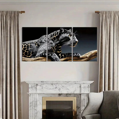 3pcs Artistic Leopard Design Wildlife Illustration Metal Print Ready to Hang Art