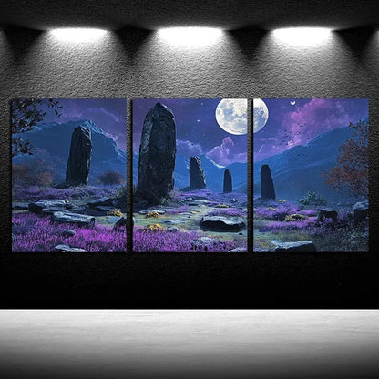 3pcs Purple Planet Ruins Illustration Metal Print Ready to Hang Art