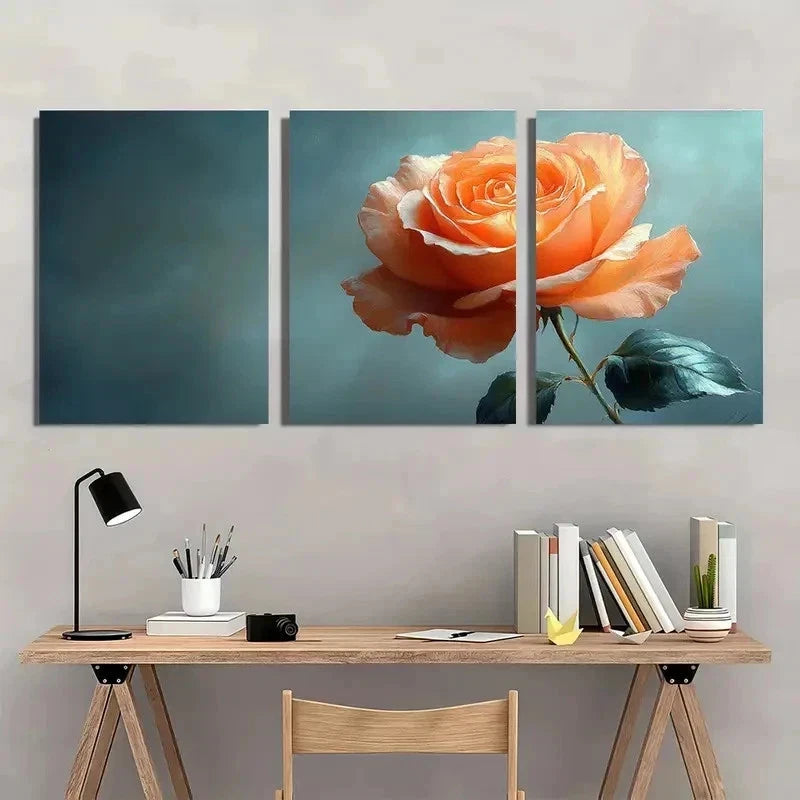 3pcs Elegant Peach Rose Serene Perfect Wall Art Set Canvas Framed 40x60cm - High Quality Print 100% Australian Made Wall Canvas Ready to Hang