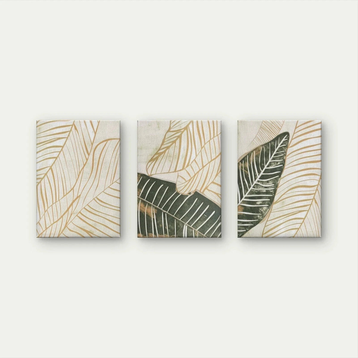 3pcs Modern Neutral Botanical Leaf Line Art Wall Art Set Canvas Framed 40x60cm - High Quality Print 100% Australian Made Wall Canvas Ready to Hang