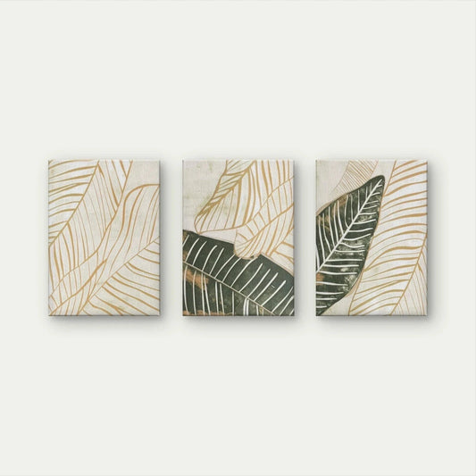 3pcs Modern Neutral Botanical Leaf Line Art Wall Art Set Canvas Framed 40x60cm - High Quality Print 100% Australian Made Wall Canvas Ready to Hang