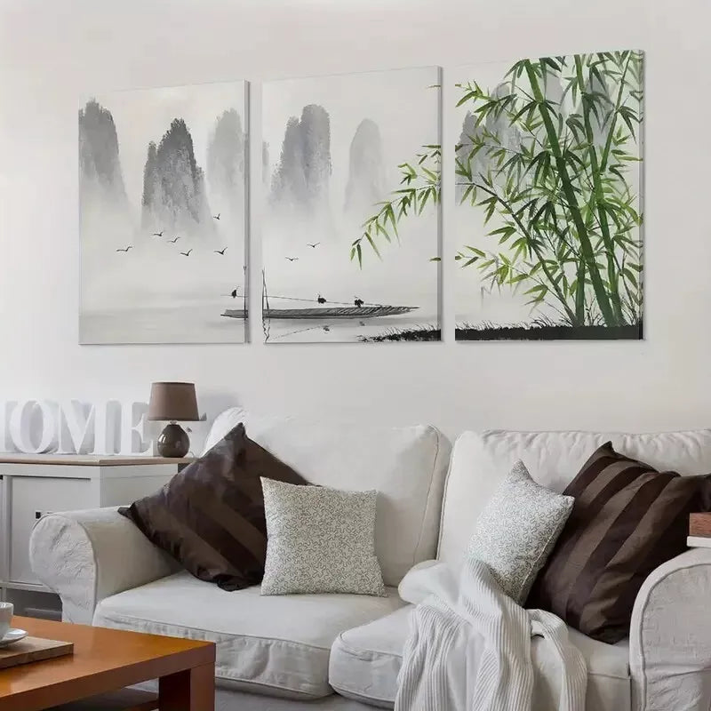 3pcs Traditional Chinese Painting Canvas Framed 40x60cm - High Quality Print 100% Australian Made Wall Canvas Ready to Hang