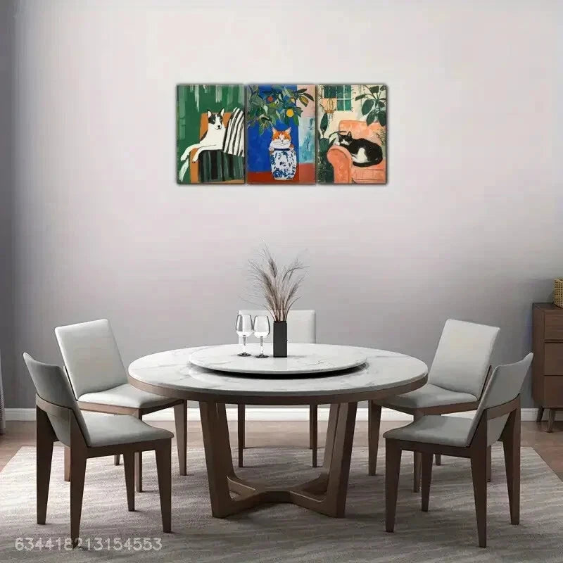 3pcs Living Visual Tribute Puppy Cat Plants Metal Print Ready to Hang Art