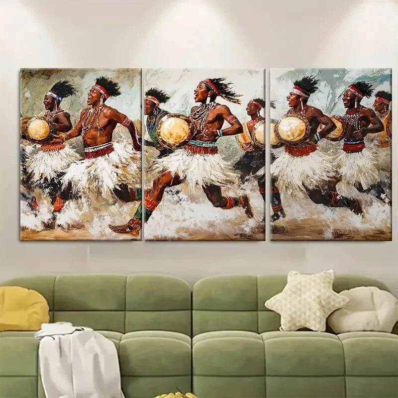 3pcs South African Zulu Indlamu Dance Art Metal Print Ready to Hang Art
