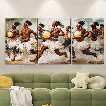 3pcs South African Zulu Indlamu Dance Art Metal Print Ready to Hang Art