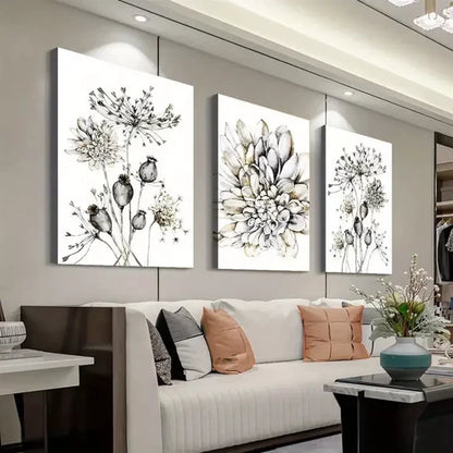 3pcs Boho Chic Dandelion & Dahlia Flower Wall Art Set Canvas Unframed - High Quality Print 100% Australian Made Wall Canvas