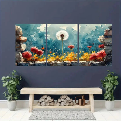 3pcs Dandelion Watercolor Painting Wildflowers Metal Print Ready to Hang Art