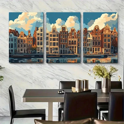 3pcs Netherlands European Adventure Metal Print Ready to Hang Art