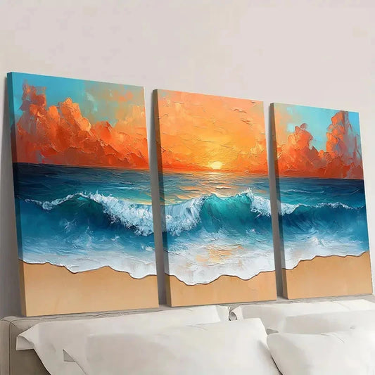 .3pcs Vibrant Summer Beach  AS     Wall Art Set Canvas Framed 60x90cm - High Quality Print 100% Australian Made Wall Canvas Ready to Hang