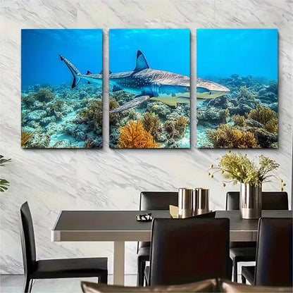3pcs Reef Shark Swimming in Roatan Honduras Ocean Metal Print Ready to Hang Art