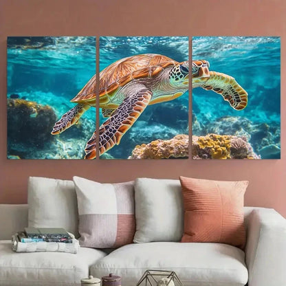 3pcs Turtle Sea Animals Underwater Marine Metal Print Ready to Hang Art
