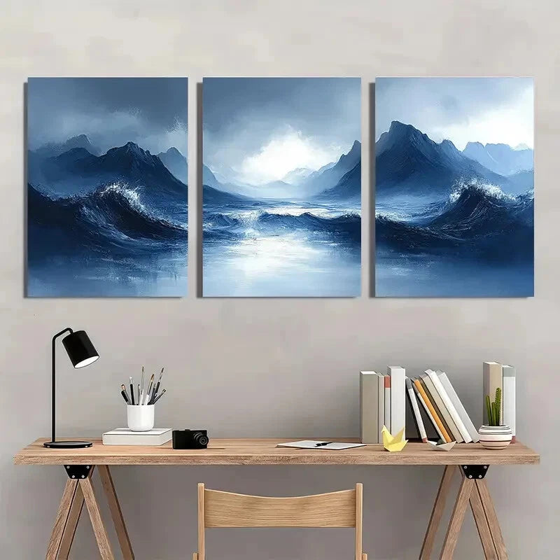 3pcs Mountain and Ocean Abstract Landscape Metal Print Ready to Hang Art