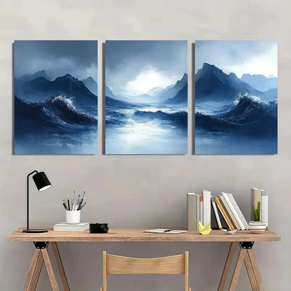 3pcs Mountain and Ocean Abstract Landscape Metal Print Ready to Hang Art