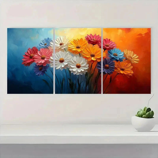 3pcs Vibrant Abstract Floral Textured Oil Impasto Metal Print Ready to Hang Art