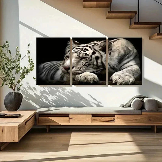 3pcs White Tiger Animal Prints Decor Wall Art Set Canvas Framed 40x60cm - High Quality Print 100% Australian Made Wall Canvas Ready to Hang