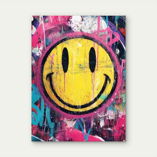 Colorful Graffiti Street art with Joyful Face Metal Print Ready to Hang