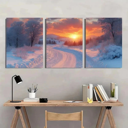 3pcs Sunset Winter Cowboy Trail Landscape Wall Art Set Canvas Framed 40x60cm - High Quality Print 100% Australian Made Wall Canvas Ready to Hang