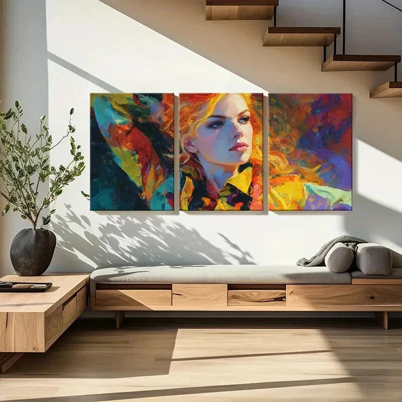 3pcs Expressive Brushstrokes Woman Portrait Metal Print Ready to Hang Art