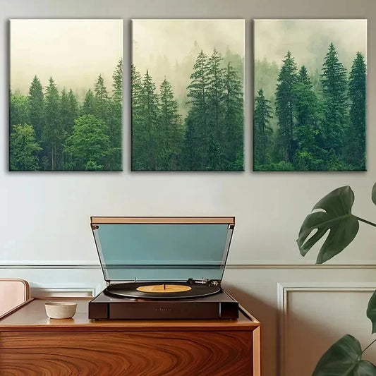 3pcs Wooden Mist Forest Painting Wall Art Set Canvas Framed 60x90cm - High Quality Print 100% Australian Made Wall Canvas Ready to Hang