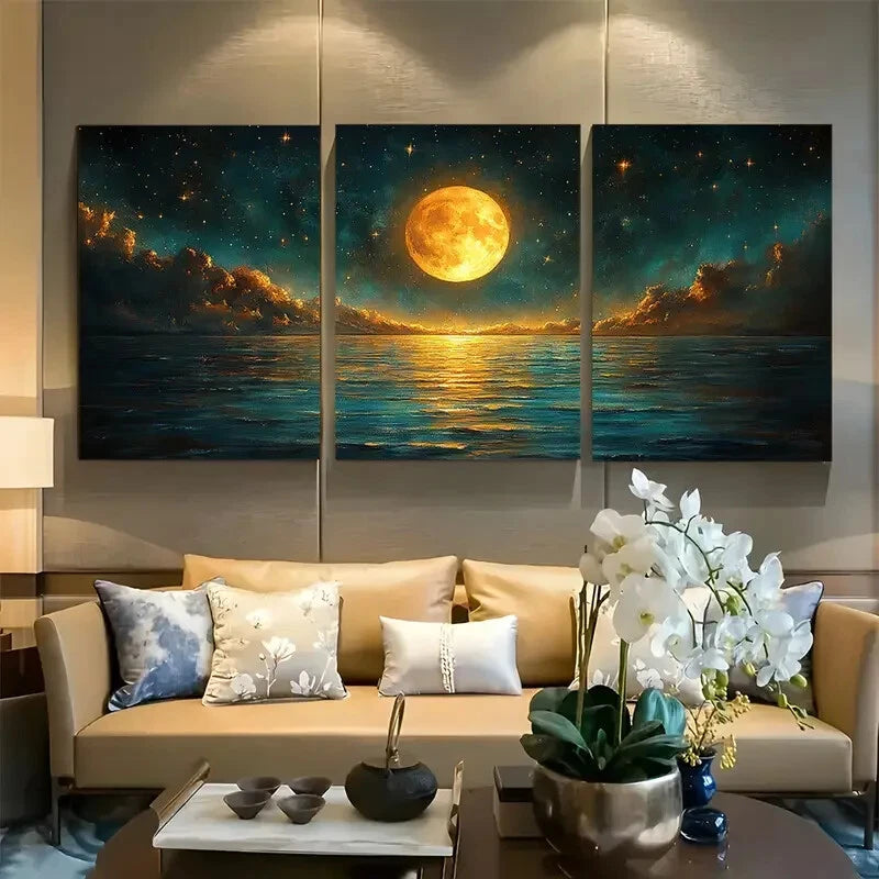 3pcs Dreamy Celestial Crescent Moon Metal Print Ready to Hang Art