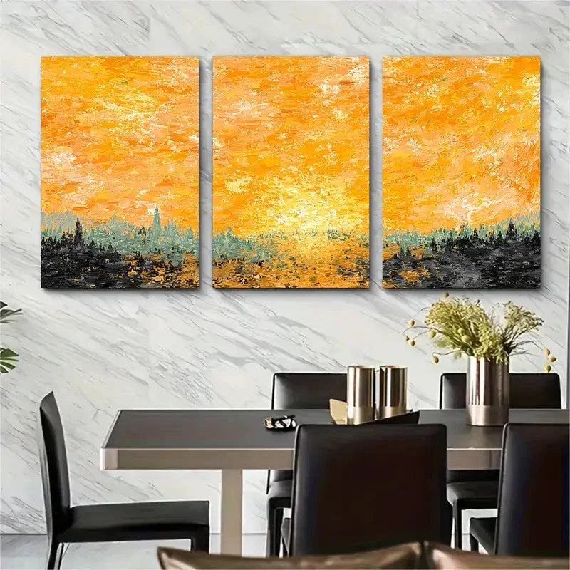 3pcs Abstract Sunrise Landscape Sun Perfect Wall Art Set Canvas Framed 40x60cm - High Quality Print 100% Australian Made Wall Canvas Ready to Hang