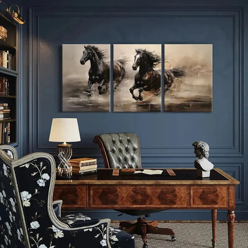 3pcs Running Horse Animal Artistic Painting Metal Print Ready to Hang Art