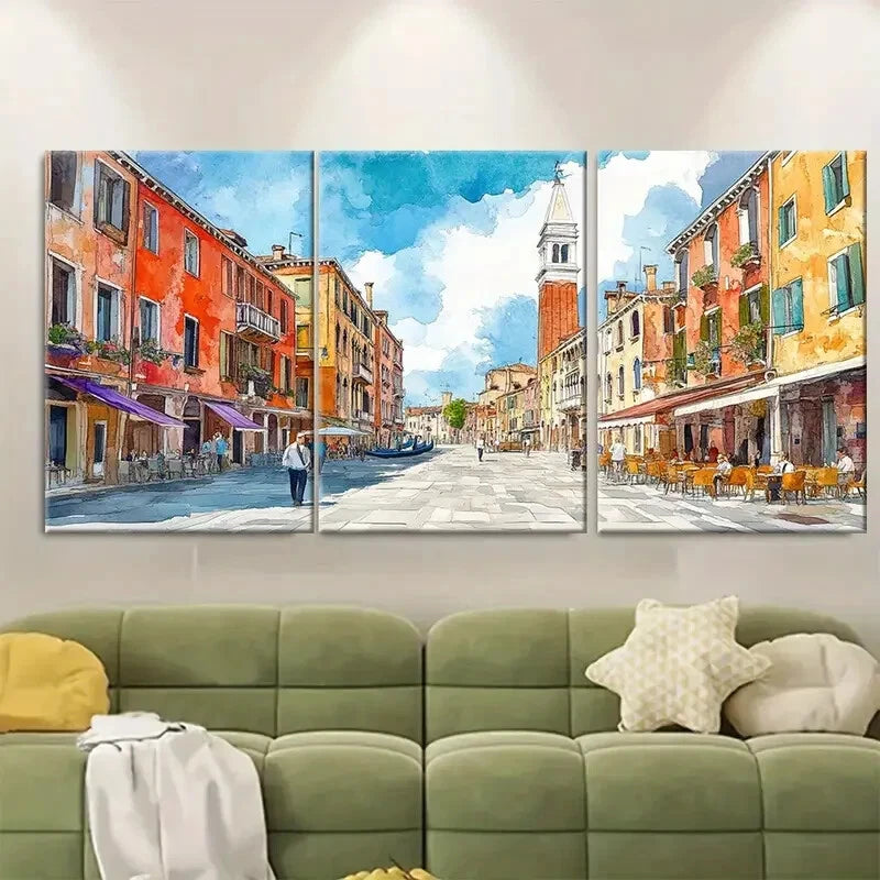 3pcs Travel-Inspired Cityscape Italian Scenery Metal Print Ready to Hang Art