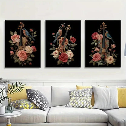 3pcs Exquisite Style Bird & Rose Canvas Prints Metal Print Ready to Hang Art