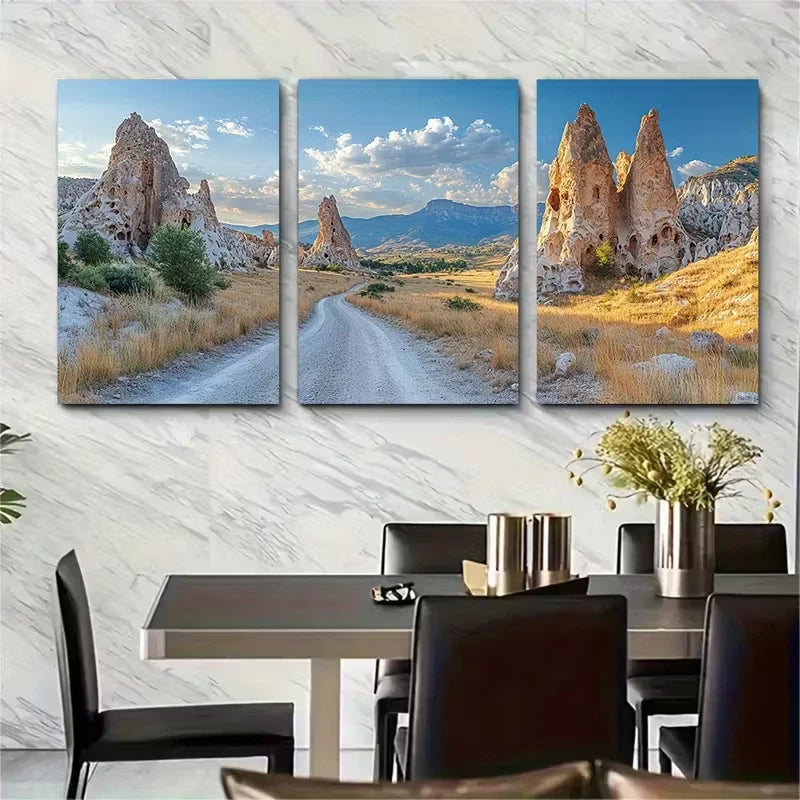 3pcs Sandstone Rock Formations Metal Print Ready to Hang Art