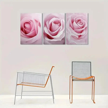 3pcs Pastel Pink Rose Triptych Wall Art Set Canvas Framed 40x60cm - High Quality Print 100% Australian Made Wall Canvas Ready to Hang