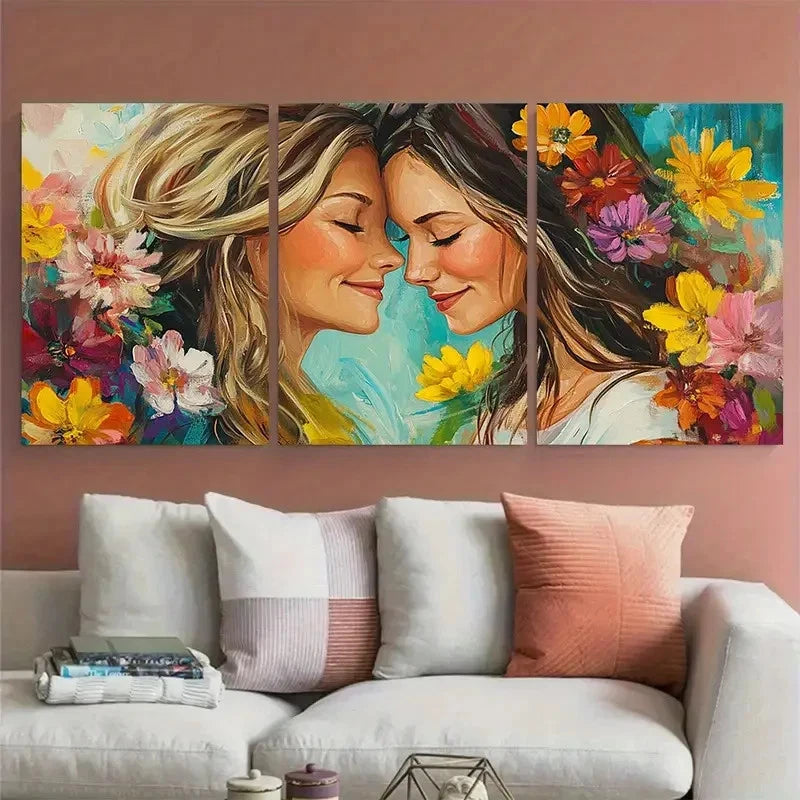 3pcs Floral Mother and Daughter Love Portrait Wall Art Set Canvas Framed 40x60cm - High Quality Print 100% Australian Made Wall Canvas Ready to Hang