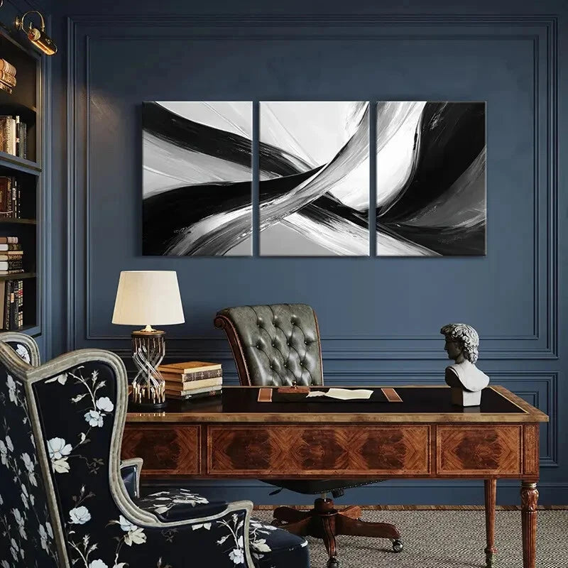 3pcs Abstract Black White Minimalist Swirls Metal Print Ready to Hang Art