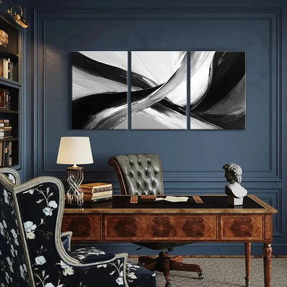 3pcs Abstract Black White Minimalist Swirls Metal Print Ready to Hang Art