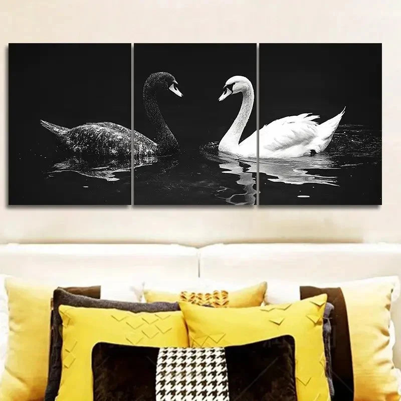 3pcs Two Swans In A Dark Reflection Wall Art Set Canvas Framed 40x60cm - High Quality Print 100% Australian Made Wall Canvas Ready to Hang