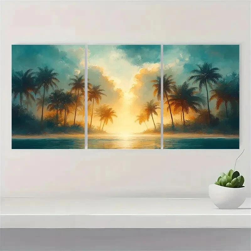 3pcs Tropical Palm Tree Watercolor Art Prints Metal Print Ready to Hang Art