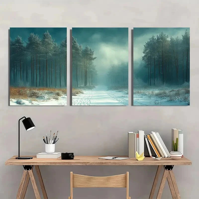 3pcs Mystical Winter Forest Landscape Metal Print Ready to Hang Art