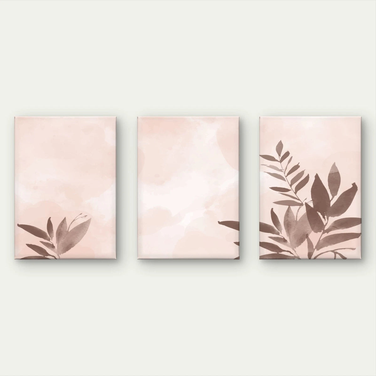 3pcs Neutral Pastel Pink and Brown Leaves Wall Art Set Canvas Framed 60x90cm - High Quality Print 100% Australian Made Wall Canvas Ready to Hang