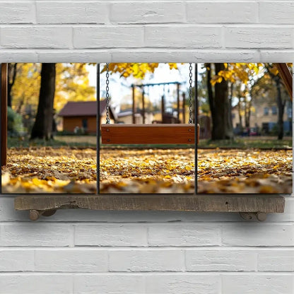 3pcs Swing in Fallen Leaves Scenery Metal Print Ready to Hang Art