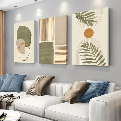 3pcs Bohemian Abstract Tropical Leaf Art with Golden Wall Art Set Canvas Unframed - High Quality Print 100% Australian Made Wall Canvas