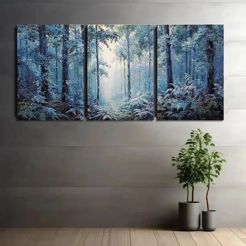 3pcs Vintage Style Abstract Forest Scene Metal Print Ready to Hang Art