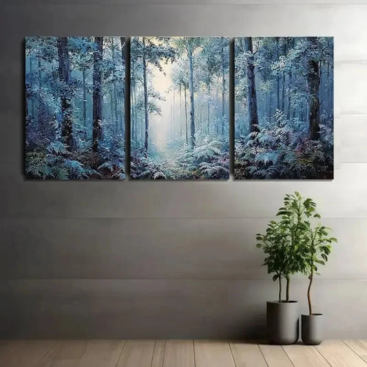 3pcs Vintage Style Abstract Forest Scene Metal Print Ready to Hang Art